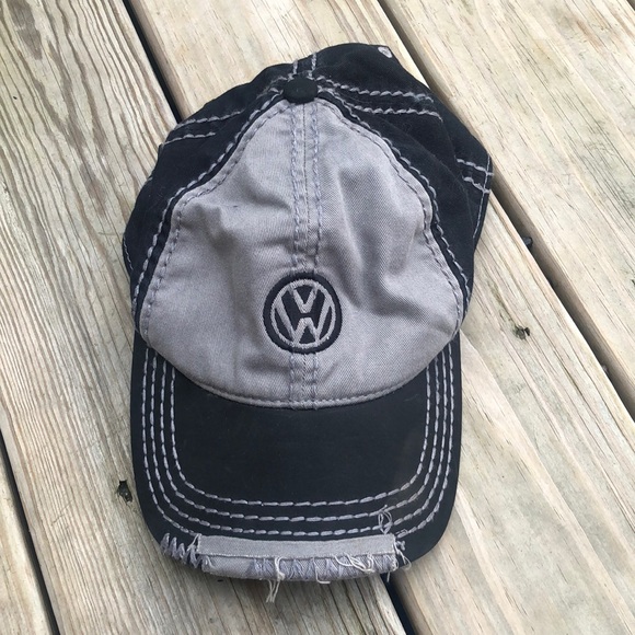 Volkswagen VW Embroidered Logo Hat Thick Stitch Black Gray Adjustable - Picture 1 of 5